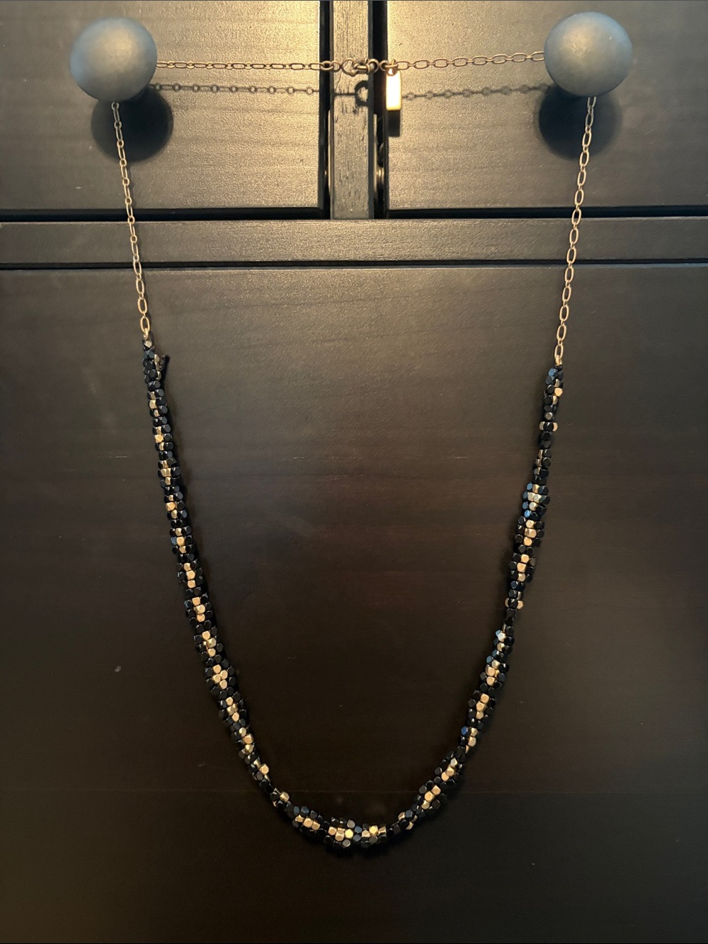 Women’s Madewell Gold Adjustable Chain Black Bead Twist Necklace - Women Jewelry